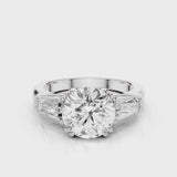 Glada Round cut lab diamond engagement ring with tiger claw prongs and tapered baguettes video  White Gold