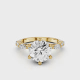 Leila Round Engagement Ring with marquise and round accent stones and button prongs Yellow Gold