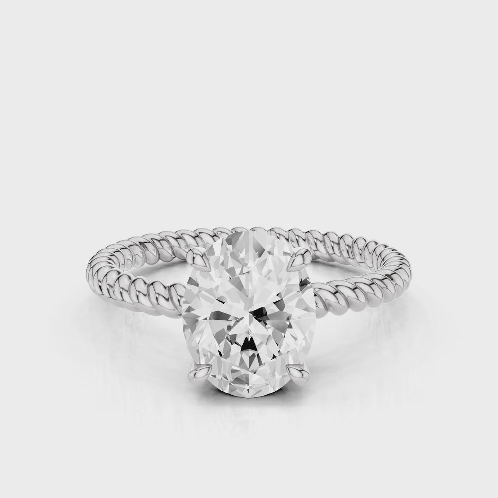 Mia Oval lab diamond engagement ring with four prongs and tristed band video White Gold