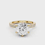 Ares Round six prongs lab diamond engagement ring with pave band Yellow gold