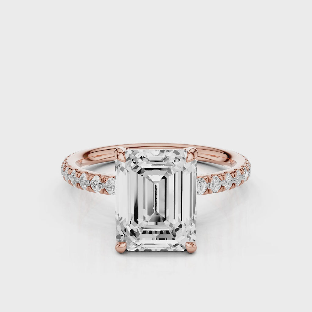 Alya Emerald Engagement Ring with accent round stone band Rose Gold 
