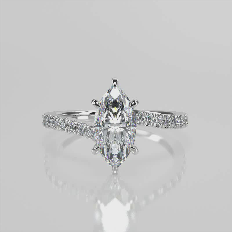 Thilda Marquise Lab Diamond engagement ring with twisted diamond band with diamond gallery in French pave setting video 