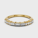 June Wedding band with baguettes and round accent stones Yellow Gold
