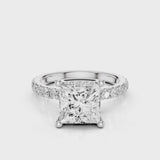 Faith Princess Cut Lab Created Diamond Engagement Ring with a reverse halo and french pave band. Four prongs video  White Gold