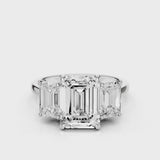 Ophelia Emerald lab diamond engagement ring. Cathedral shank, 3 stone criss cross tapered plain band video White Gold