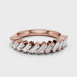 Leah lab diamond wedding band with straight baguettes and shared prong setting Rose Gold
