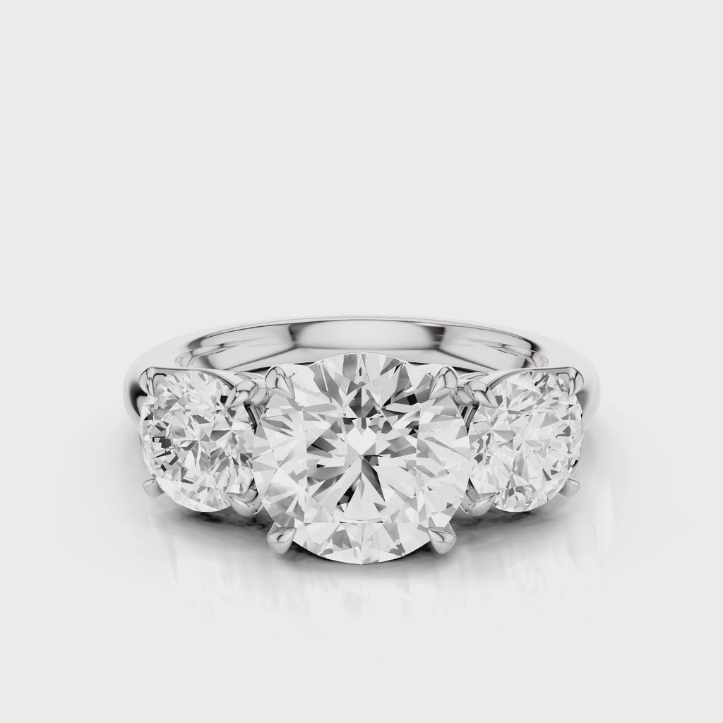 Tiffany Round cut lab diamond engagement ring with three stone gallery setting trilogy ring White Gold