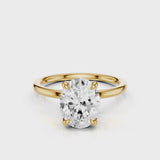 Oval lab diamond engagement rign with tulip setting and four prongs Yellow Gold