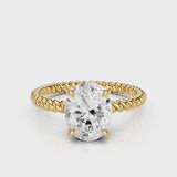 Mia Oval lab diamond engagement ring with four prongs and tristed band video Yellow Gold