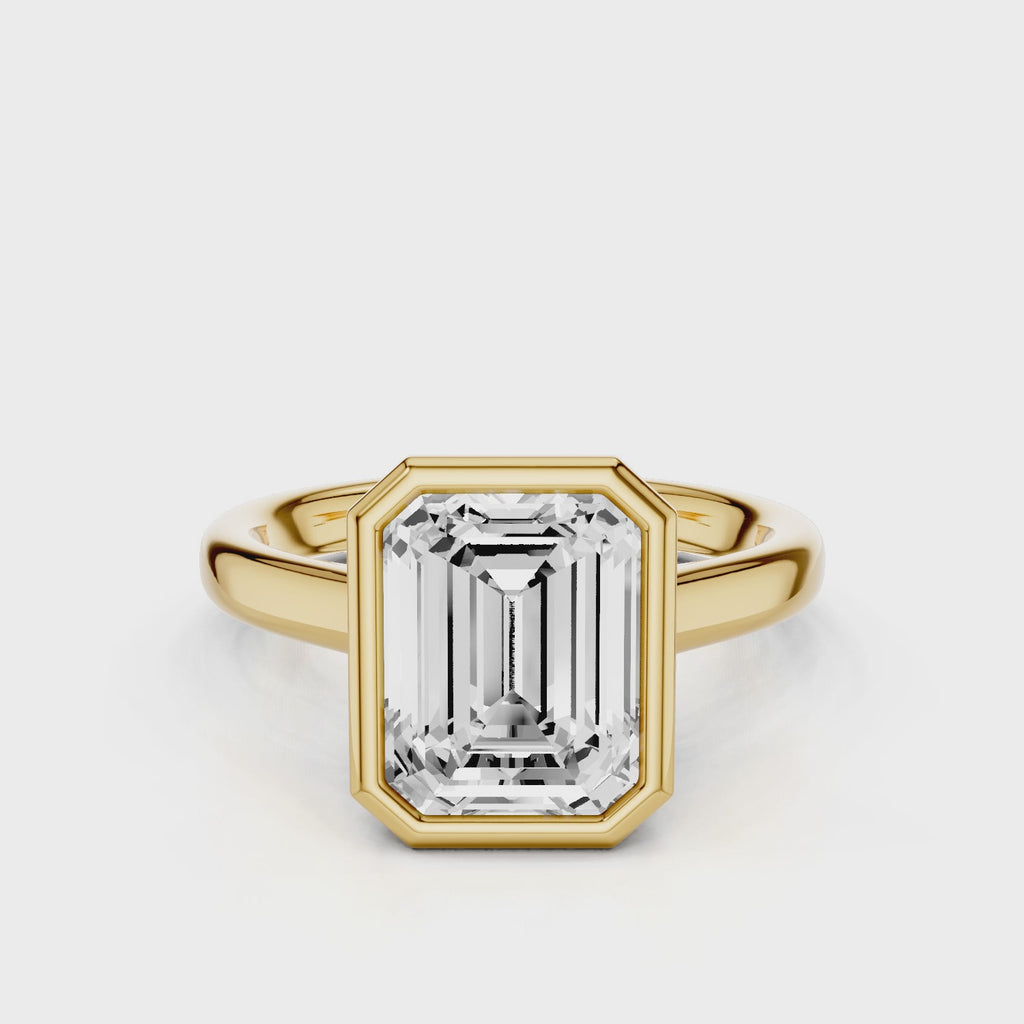 Riley Emerald Bezel Enagement  Ring with hidden halo Yellow Gold