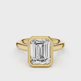 Riley Emerald Bezel Enagement  Ring with hidden halo Yellow Gold