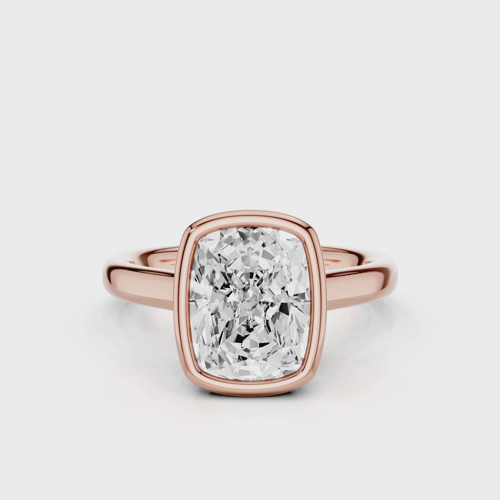 Mirna Elongated Cushion Bezel Lab diamond Engagement Ring with reverse Halo Rose Gold