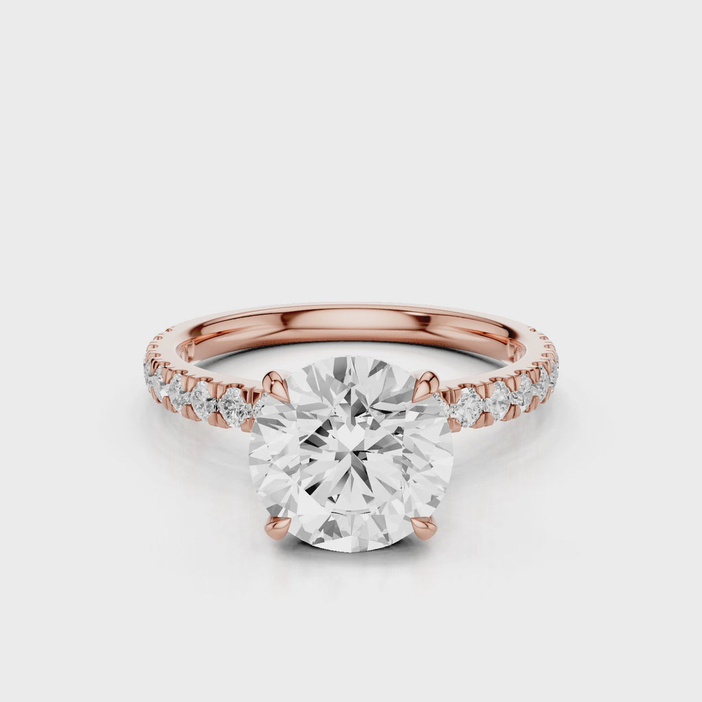 Diana Round lab diamond Engagement Ring with pave band and four prongs and diamond collar Rose gold