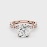 Diana Round lab diamond Engagement Ring with pave band and four prongs and diamond collar Rose gold
