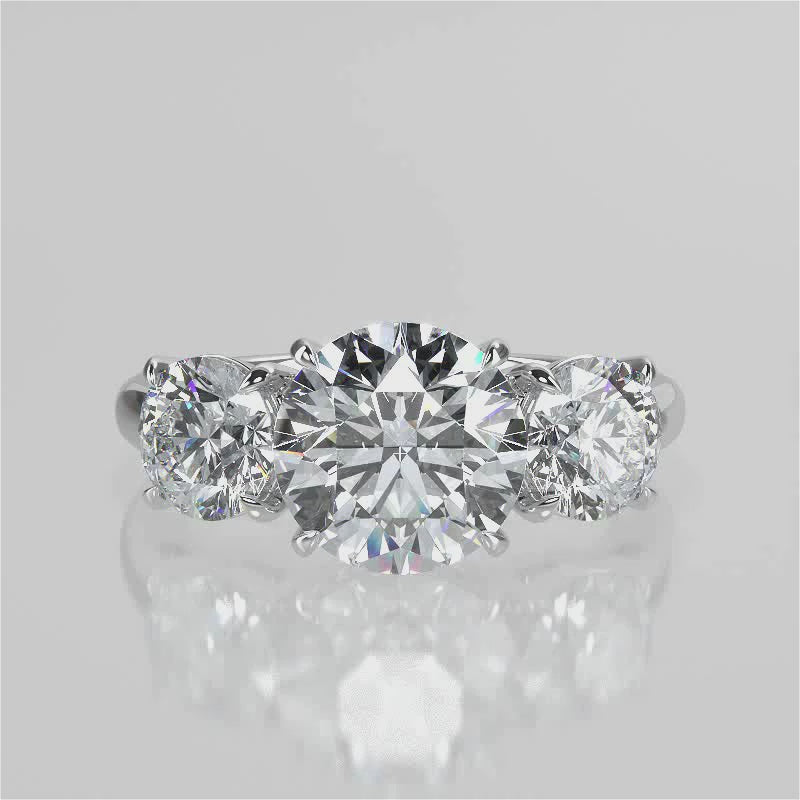 Tiffany Round cut lab diamond engagement ring with three stone gallery setting trilogy ring 