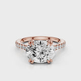 Nailah Oval lab diamond engagement ring in east west setting and tiger claw prongs and a french pave band video Rose Gold