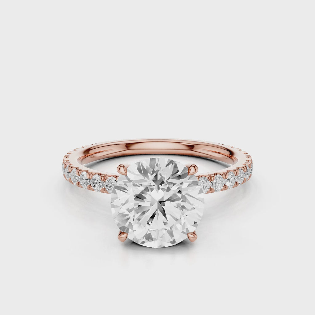 Gardenia round lab diamond engagement ring with pave band and four prongs Rose Gold