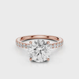 Gardenia round lab diamond engagement ring with pave band and four prongs Rose Gold