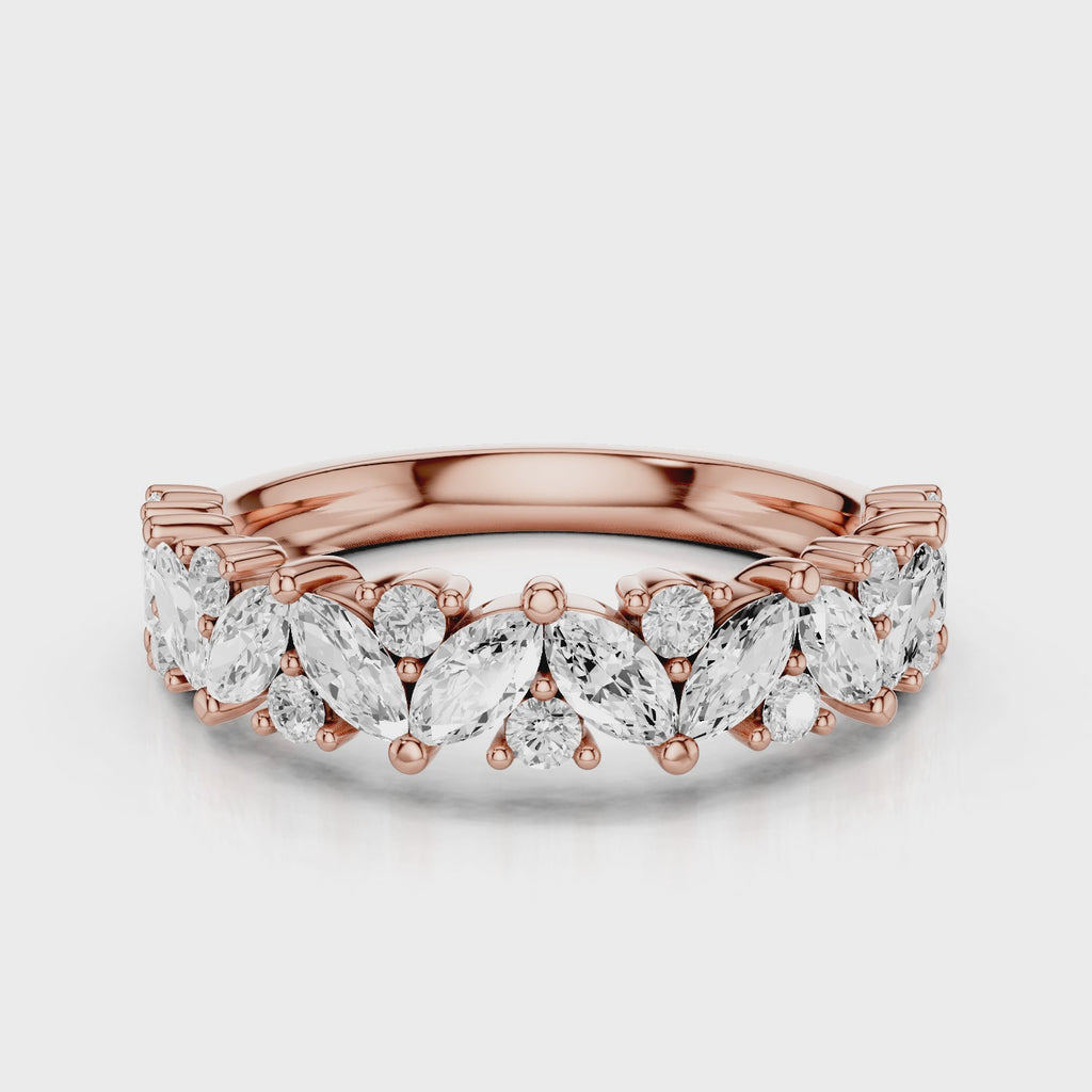Liana wedding band alternating marquise and round lab diamonds eternity band Rose Gold