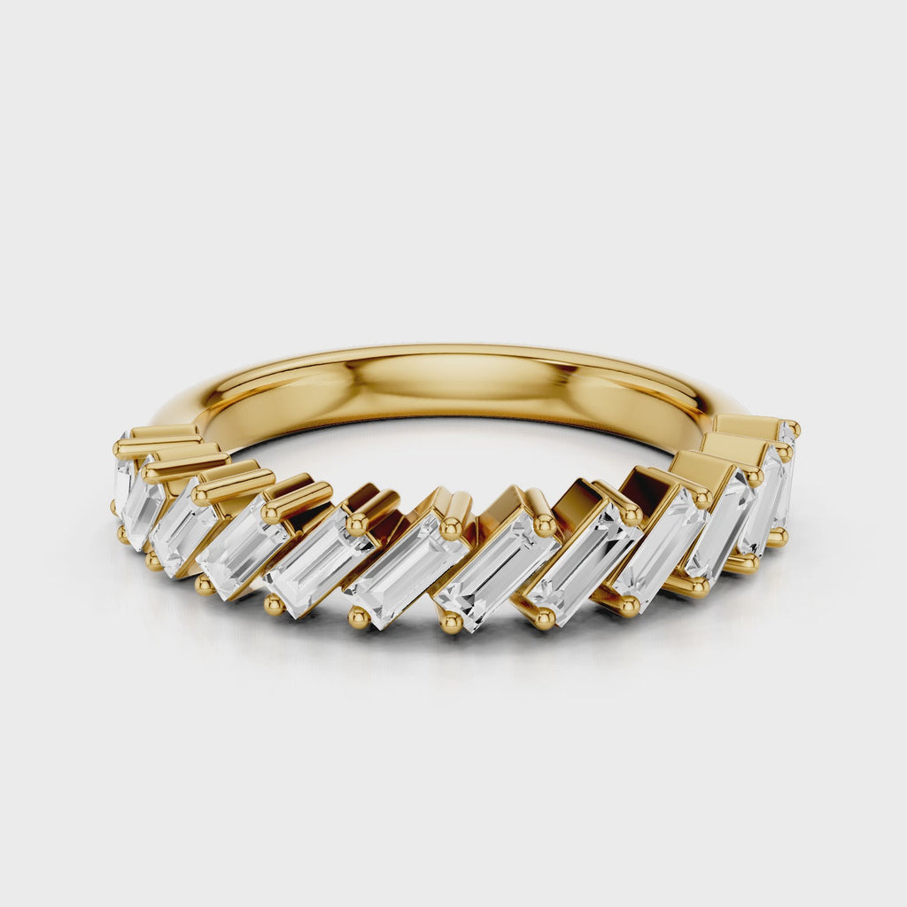 Leah lab diamond wedding band with straight baguettes and shared prong setting Yellow Gold