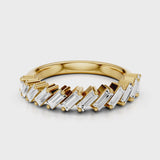 Leah lab diamond wedding band with straight baguettes and shared prong setting Yellow Gold