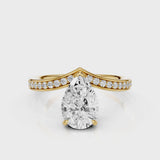 Tiara Pear lab diamont engagement ring with a V-shape design with bead setting accent diamonds video Yellow Gold