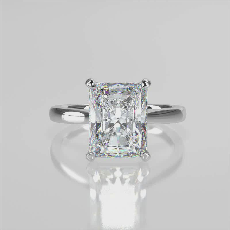 Lily Lab Created Diamond Engagement Ring set in a cathedral tapered plain gold band video 