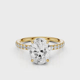 Emma Oval lab diamond engagement ring with four prongs and french pave band video Yellow Gold