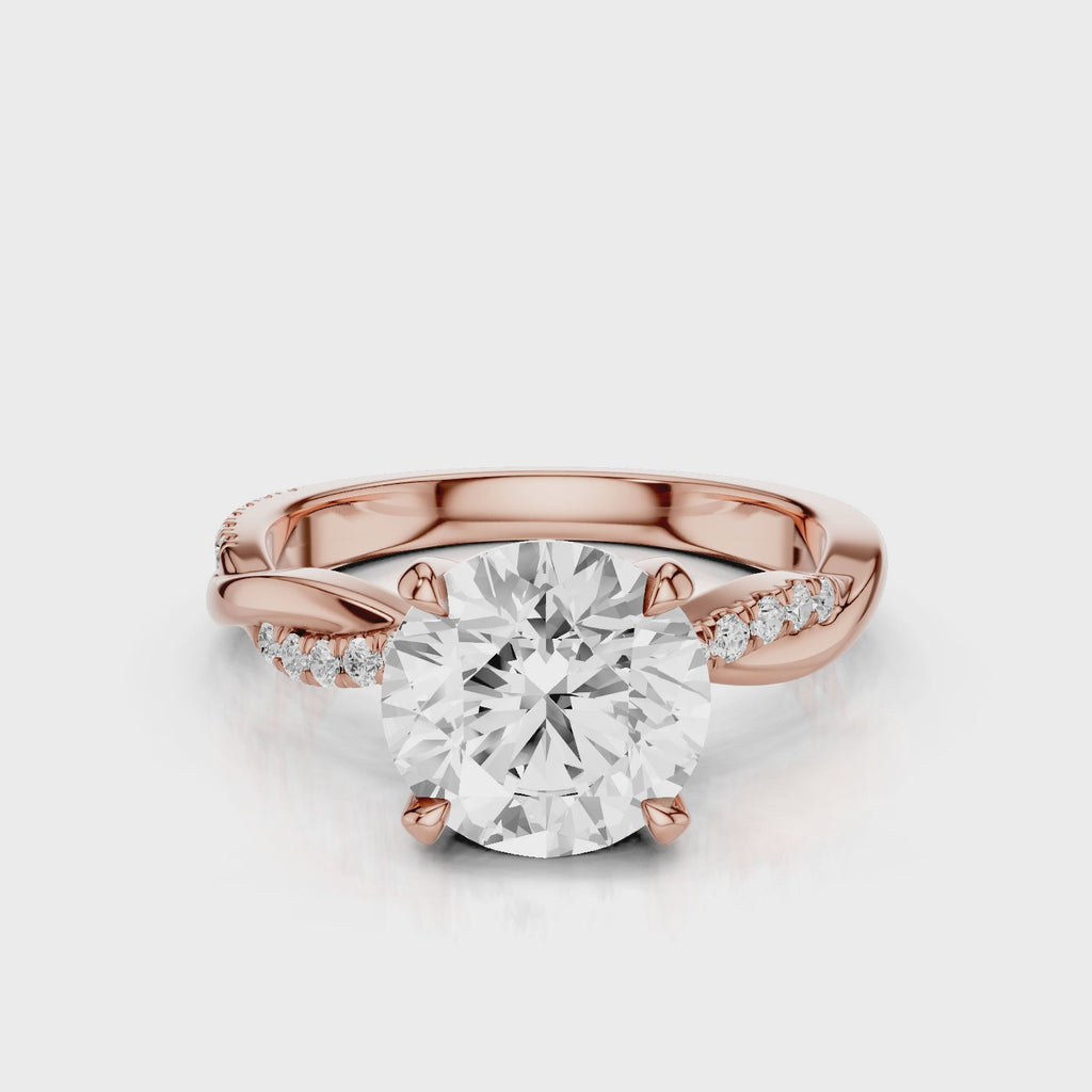 Icy Twisted Vine Round Diamond Engagement Ring with accent stones Rose Gold