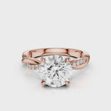 Icy Twisted Vine Round Diamond Engagement Ring with accent stones Rose Gold