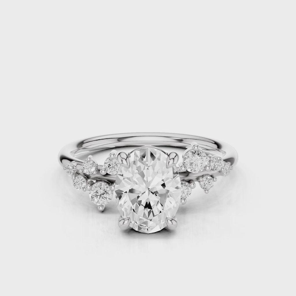 April Oval Lab diamond engagement ring with non cathedral setting and round accent stones White Gold