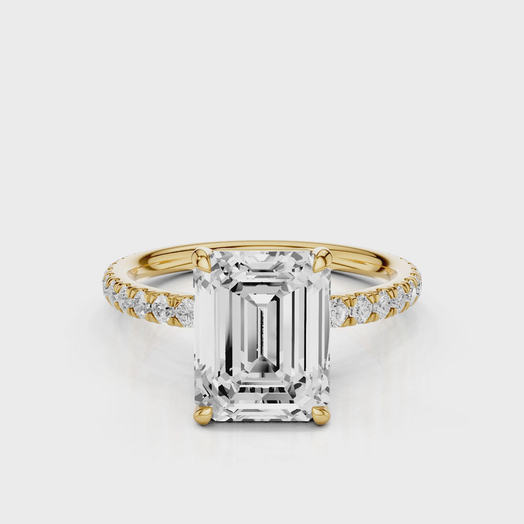 Alya Emerald Engagement Ring with accent round stone band Yellow Gold