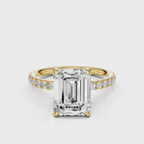 Alya Emerald Engagement Ring with accent round stone band Yellow Gold