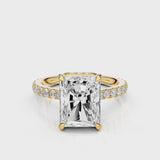 Marseille Elongated radiant cut centre stone with pave set lab grown diamonds video Yellow Gold
