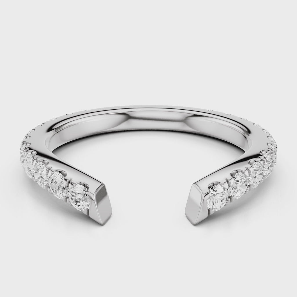Wave Wedding band Pave band with ing cutout White Gold