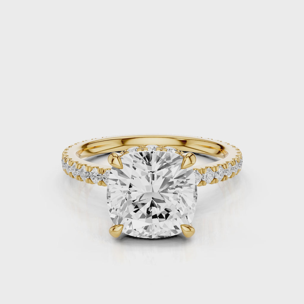 Daisie Cushion Lab Created Diamond Engagement Ring with reverse diamond seamless halo setting video Yellow Gold 