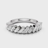Leah lab diamond wedding band with straight baguettes and shared prong setting White Gold