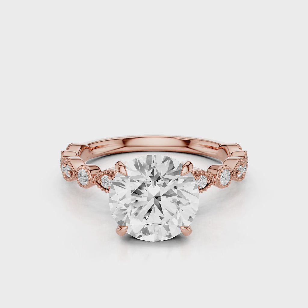 Ariana Lab Diamond Round engagement ring with accent stones Rose gold