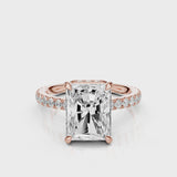 Marseille Elongated radiant cut centre stone with pave set lab grown diamonds video Rose Gold