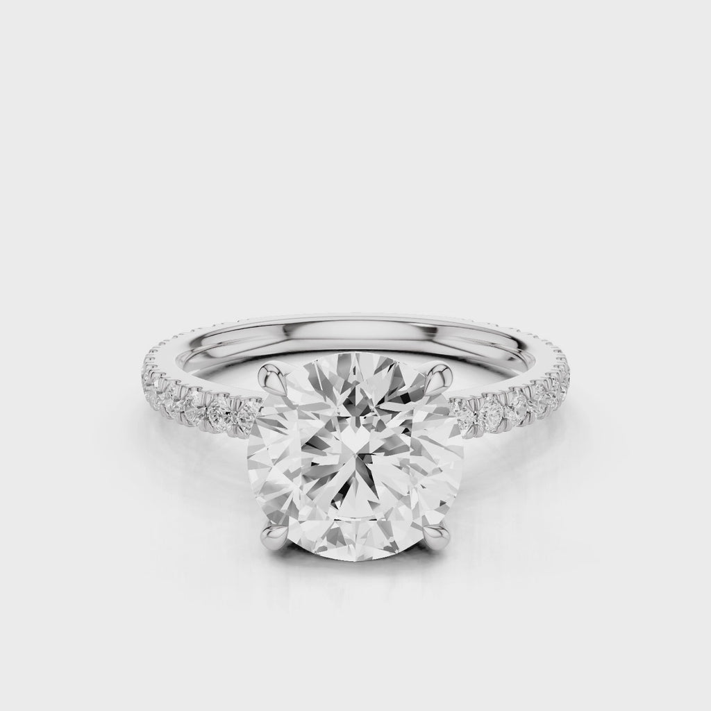 Atlas Round lab diamond Engagement Ring with Pave band and four prongs White Gold