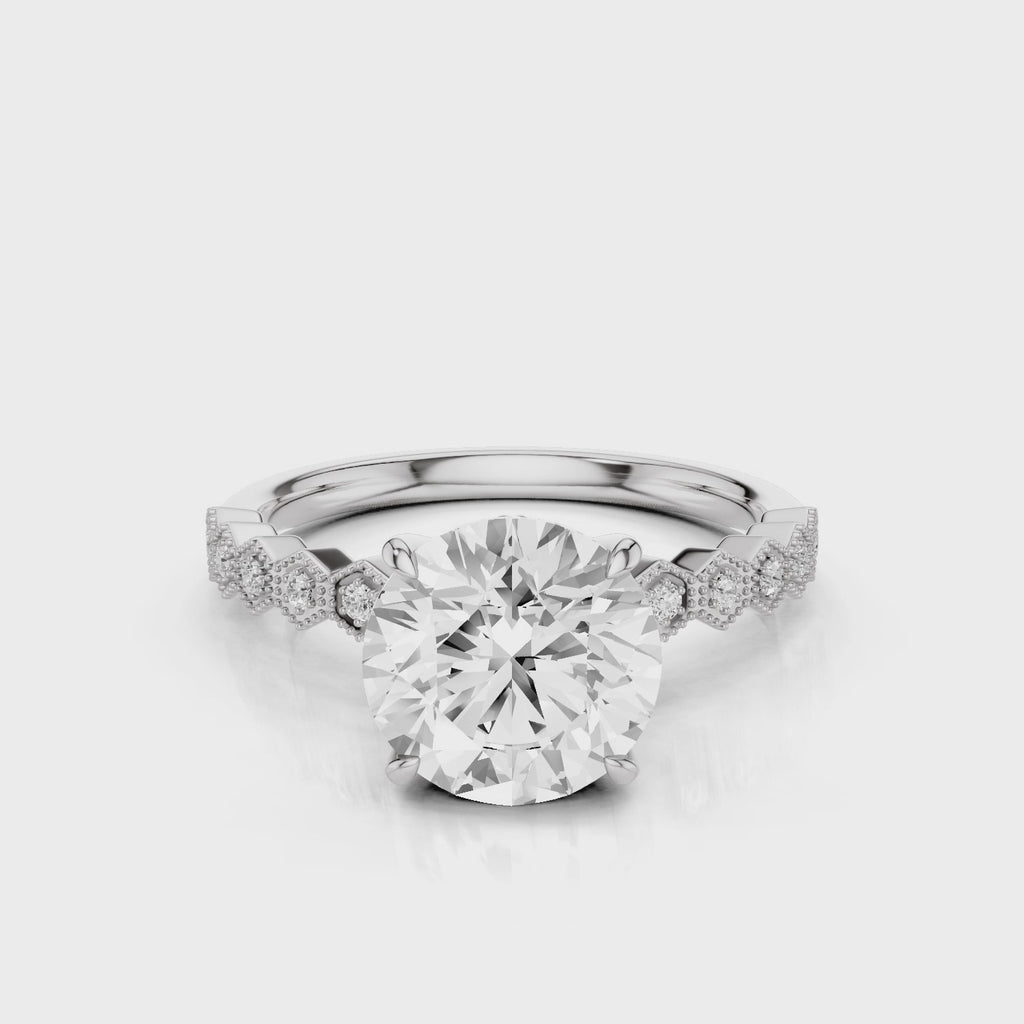 honeycomb round lab diamond engagement ring with accent stones round White Gold