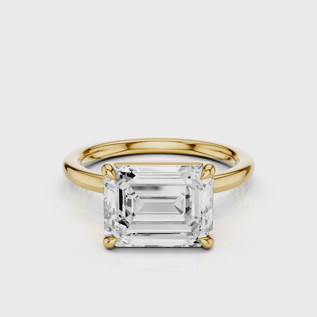 East West Emerald lab diamond engagement ring Yellow Gold