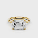 East West Emerald lab diamond engagement ring Yellow Gold