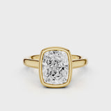 Mirna Elongated Cushion Bezel Lab diamond Engagement Ring with reverse Halo Yellow Gold