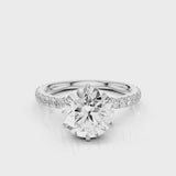 Jade Round Lab diamond Engagement Ring with pave band and six prongs White Gold
