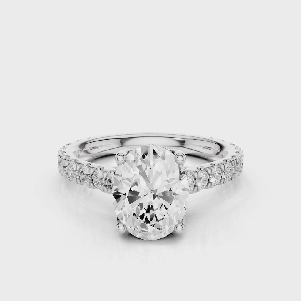 Dahlia Pave with cathedral and reverse halo and tulip setting White Gold