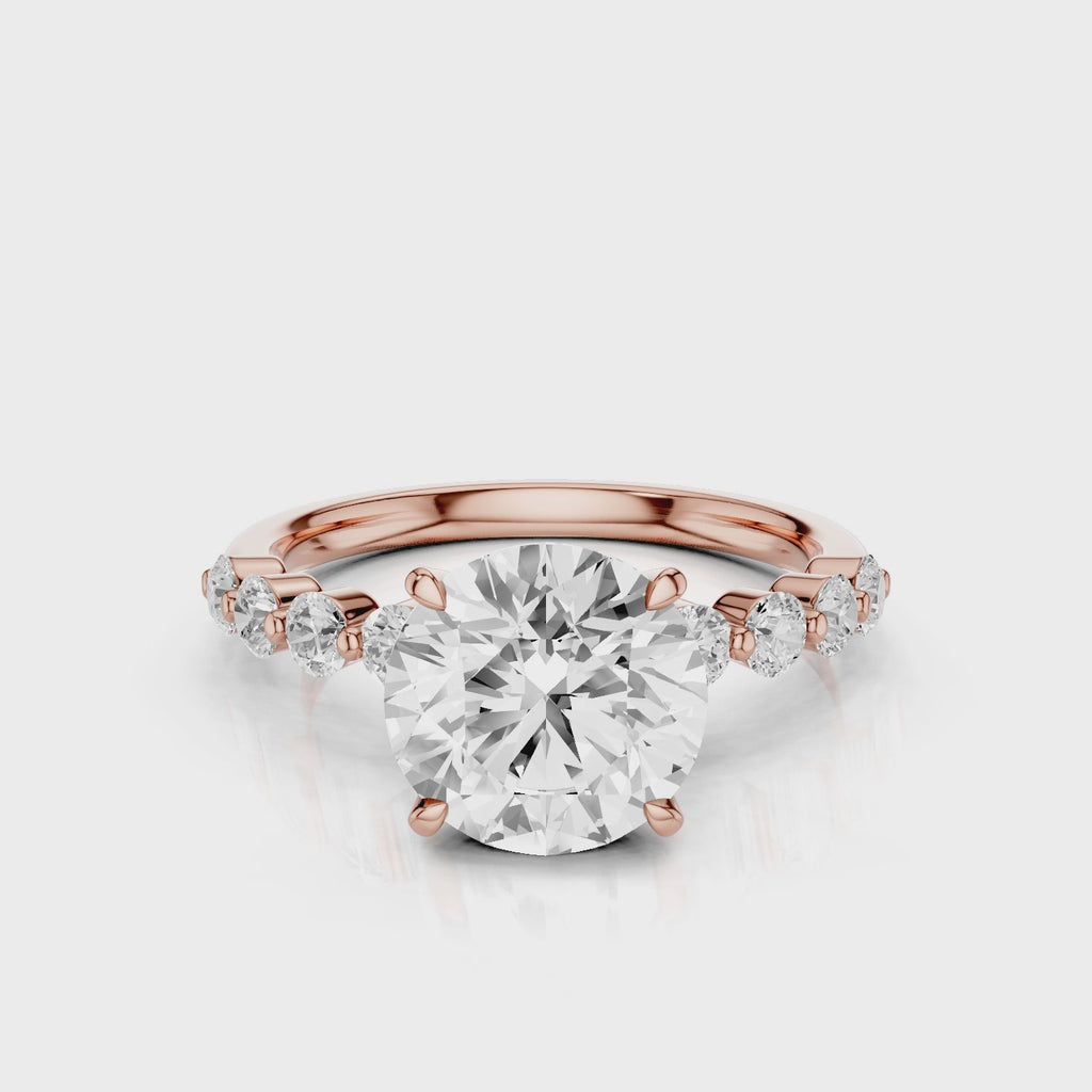 Raina Round lab diamond engagement ring with accent stones white gold Rose Gold