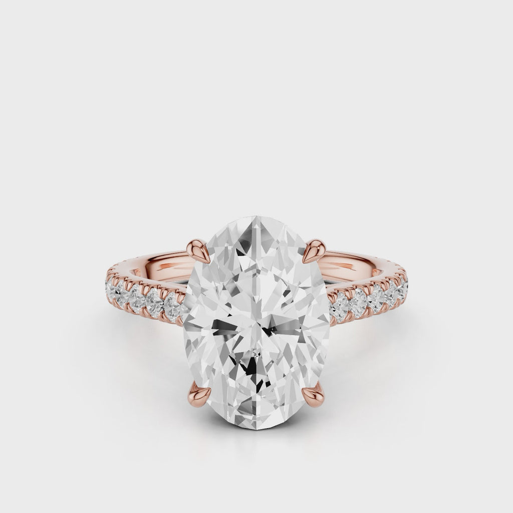 Noel Cathedral Oval Diamond Engagement RIng with French Pave setting  Rose Gold