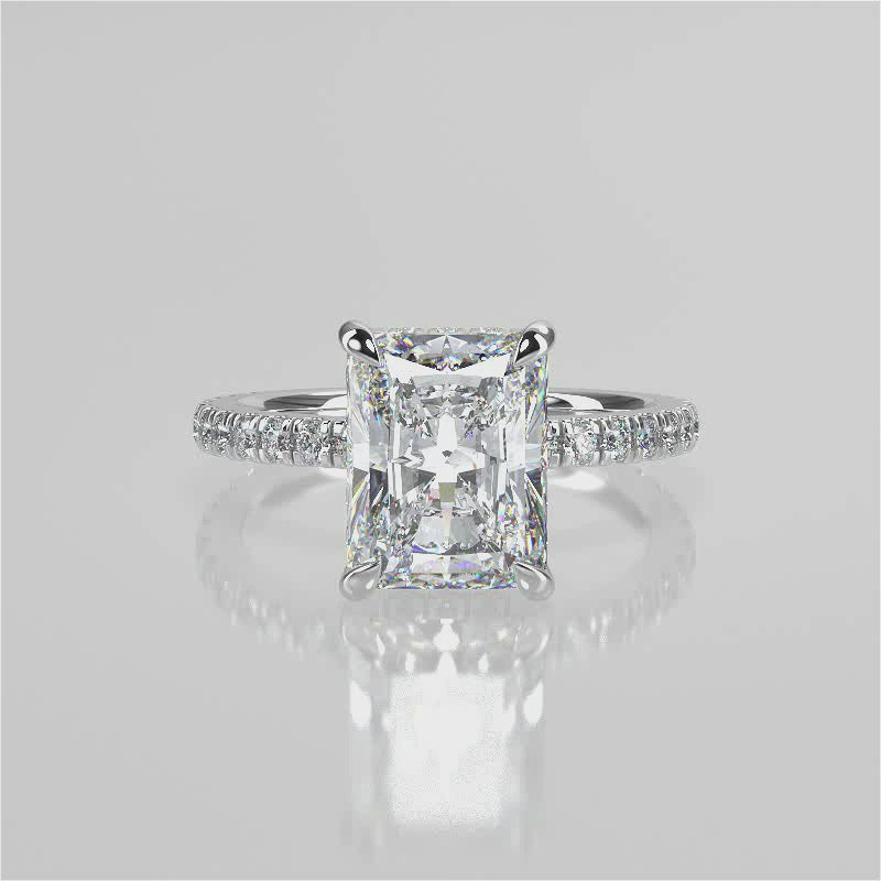 Olivia Radiant lab diamond engagement ring with pave band and reverse seamless halo video 