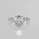 Lydia Oval lab diamond engagement ring with Cathedral shank, 3 row French pave set band with diamond gallery video 